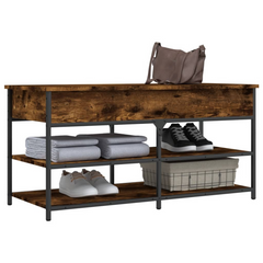 Smoked Oak Shoe Bench - 100x42.5x50 cm Engineered Wood with Metal Frame - Ample Storage & Adjustable Feet