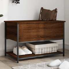 Brown Oak Storage Bench - 70x42.5x47 cm, Engineered Wood with Metal Frame, Versatile & Sturdy with Ample Storage Space