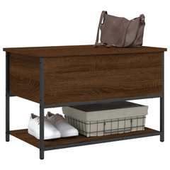 Brown Oak Storage Bench - 70x42.5x47 cm, Engineered Wood with Metal Frame, Versatile & Sturdy with Ample Storage Space