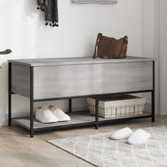 Grey Sonoma Storage Bench 100x42.5x47 cm - Engineered Wood & Metal Frame | Ample Storage & Versatile Use