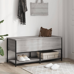 Grey Sonoma Storage Bench 100x42.5x47 cm - Engineered Wood & Metal Frame | Ample Storage & Versatile Use