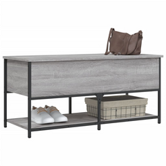 Grey Sonoma Storage Bench 100x42.5x47 cm - Engineered Wood & Metal Frame | Ample Storage & Versatile Use