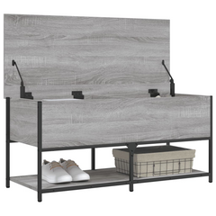 Grey Sonoma Storage Bench 100x42.5x47 cm - Engineered Wood & Metal Frame | Ample Storage & Versatile Use