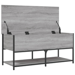 Grey Sonoma Storage Bench 100x42.5x47 cm - Engineered Wood & Metal Frame | Ample Storage & Versatile Use