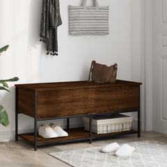 Storage Bench - Elegant Brown Oak, 100x42.5x47 cm, Engineered Wood - Perfect for Hallway, Living Room