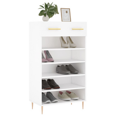 White Shoe Cabinet 60x35x105 cm - Engineered Wood with Iron Feet