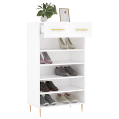 White Shoe Cabinet 60x35x105 cm - Engineered Wood with Iron Feet