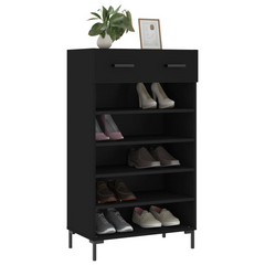 Stylish Black Shoe Cabinet - 60x35x105 cm | Engineered Wood | Ample Storage with Drawer & Open Shelves