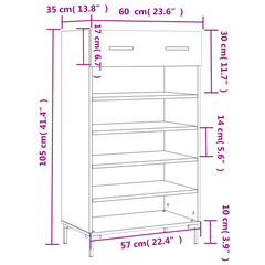 Stylish Black Shoe Cabinet - 60x35x105 cm | Engineered Wood | Ample Storage with Drawer & Open Shelves