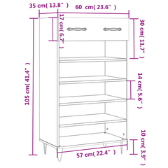 Stylish Shoe Cabinet White 60x35x105 cm - Durable Engineered Wood Shoe Storage with Drawer & Open Compartments