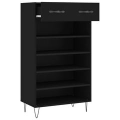 Black Engineered Wood Shoe Cabinet - 60x35x105 cm with Drawer and Open Compartments