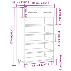 Black Engineered Wood Shoe Cabinet - 60x35x105 cm with Drawer and Open Compartments