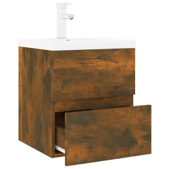 Sink Cabinet with Built-in Basin - Smoked Oak Engineered Wood, Wall-Mounted Bathroom Storage Solution