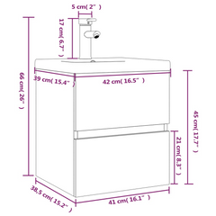 Sink Cabinet with Built-in Basin - Smoked Oak Engineered Wood, Wall-Mounted Bathroom Storage Solution