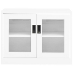 Steel Office Cabinet with Tempered Glass Doors - White, 90x40x70 cm