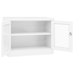 Steel Office Cabinet with Tempered Glass Doors - White, 90x40x70 cm