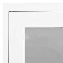 Steel Office Cabinet with Tempered Glass Doors - White, 90x40x70 cm