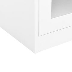 Steel Office Cabinet with Tempered Glass Doors - White, 90x40x70 cm