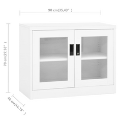 Steel Office Cabinet with Tempered Glass Doors - White, 90x40x70 cm