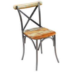 Solid Reclaimed Wood Dining Chairs - Set of 2, Vintage Multi-Color, Handmade with Steel Frame