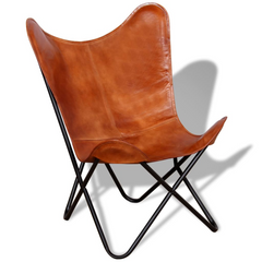 Vintage Brown Real Leather Butterfly Chair - Ergonomic & Stylish Seating