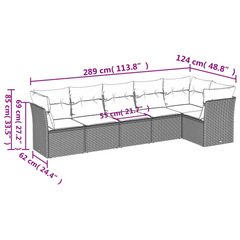 6 Piece Grey Poly Rattan Garden Sofa Set with Cushions - Outdoor Patio Furniture