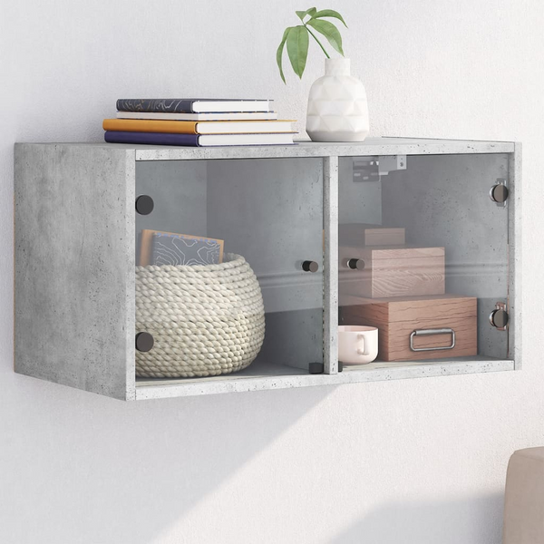 Concrete Grey Wall Cabinet with Glass Doors - 68.5x37x35 cm | Durable & Stylish Storage Solution