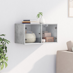 Concrete Grey Wall Cabinet with Glass Doors - 68.5x37x35 cm | Durable & Stylish Storage Solution