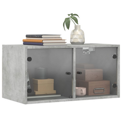 Concrete Grey Wall Cabinet with Glass Doors - 68.5x37x35 cm | Durable & Stylish Storage Solution