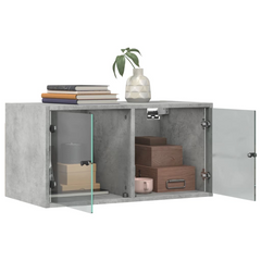 Concrete Grey Wall Cabinet with Glass Doors - 68.5x37x35 cm | Durable & Stylish Storage Solution