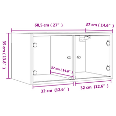 Concrete Grey Wall Cabinet with Glass Doors - 68.5x37x35 cm | Durable & Stylish Storage Solution