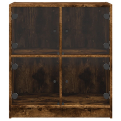 Side Cabinet with Glass Doors, Smoked Oak Finish - 68x37x75.5 cm | Elegant Storage Solution for Home & Office