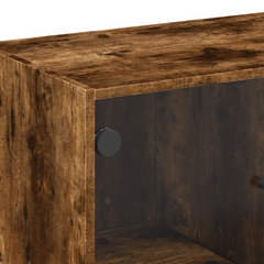 Side Cabinet with Glass Doors, Smoked Oak Finish - 68x37x75.5 cm | Elegant Storage Solution for Home & Office