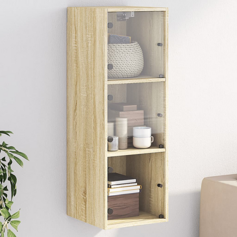 Sonoma Oak Wall Cabinet with Glass Doors - 35x37x100 cm | Elegant & Durable Storage Solution