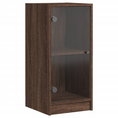 Stylish Side Cabinet with Glass Doors - Brown Oak, 35x37x75.5 cm | Perfect for Modern Living Spaces