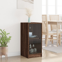 Stylish Side Cabinet with Glass Doors - Brown Oak, 35x37x75.5 cm | Perfect for Modern Living Spaces