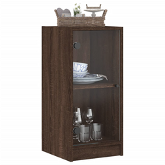 Stylish Side Cabinet with Glass Doors - Brown Oak, 35x37x75.5 cm | Perfect for Modern Living Spaces