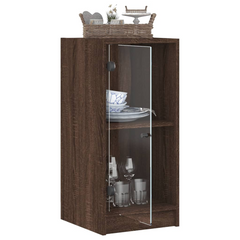 Stylish Side Cabinet with Glass Doors - Brown Oak, 35x37x75.5 cm | Perfect for Modern Living Spaces