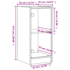 Stylish Side Cabinet with Glass Doors - Brown Oak, 35x37x75.5 cm | Perfect for Modern Living Spaces