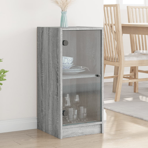 Grey Sonoma Side Cabinet with Glass Doors - 35x37x75.5 cm | Elegant & Functional Storage Solution