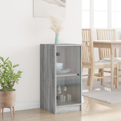 Grey Sonoma Side Cabinet with Glass Doors - 35x37x75.5 cm | Elegant & Functional Storage Solution