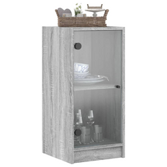 Grey Sonoma Side Cabinet with Glass Doors - 35x37x75.5 cm | Elegant & Functional Storage Solution