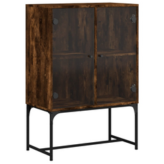 Smoked Oak Side Cabinet with Glass Doors - Elegant & Durable Storage Solution (69x37x100 cm)