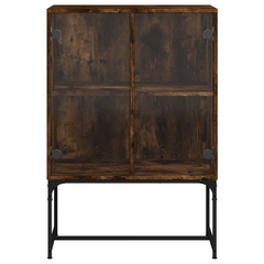 Smoked Oak Side Cabinet with Glass Doors - Elegant & Durable Storage Solution (69x37x100 cm)