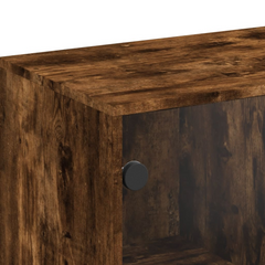 Smoked Oak Side Cabinet with Glass Doors - Elegant & Durable Storage Solution (69x37x100 cm)