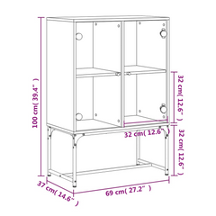 Smoked Oak Side Cabinet with Glass Doors - Elegant & Durable Storage Solution (69x37x100 cm)