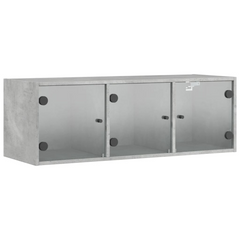 Stylish Wall Cabinet with Glass Doors in Concrete Grey - 102x37x35 cm | Modern Storage Solution