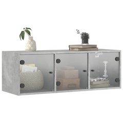 Stylish Wall Cabinet with Glass Doors in Concrete Grey - 102x37x35 cm | Modern Storage Solution