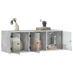 Stylish Wall Cabinet with Glass Doors in Concrete Grey - 102x37x35 cm | Modern Storage Solution