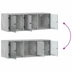 Stylish Wall Cabinet with Glass Doors in Concrete Grey - 102x37x35 cm | Modern Storage Solution